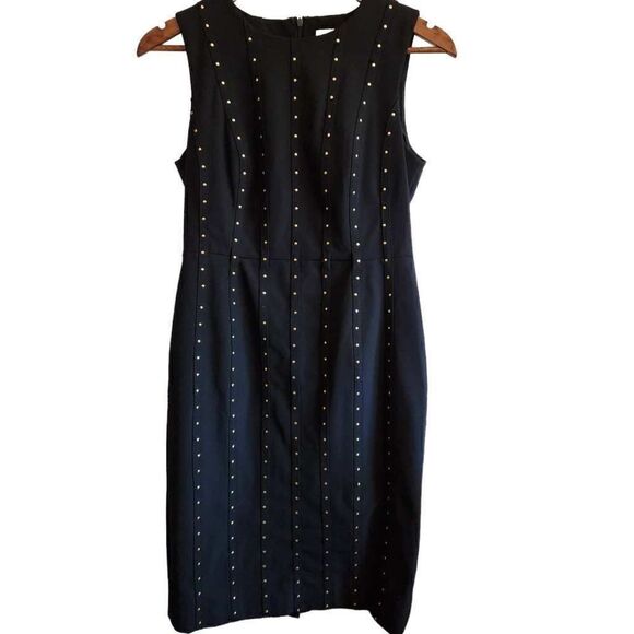 Calvin Klein Black and Gold Sleeveless Sheath Dress Size 6 - Picture 1 of 5